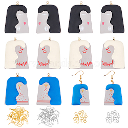 Olycraft kit de fabrication de boucles d'oreilles pendantes avec breloque imprimée en 3d pour fille et femme, y compris les pendentifs acryliques de visage abstrait, avec de la résine, crochets et anneaux de saut en laiton, couleur mixte