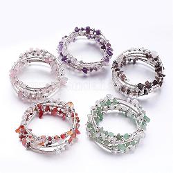 Fünf Schleifen wickeln Edelsteinperlen Armbänder, mit Kristall-Chips Perlen und Eisen Abstandskügelchen, Mischfarbe, 2 Zoll (52 mm)