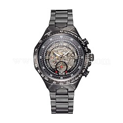 Tête de montre en alliage montres mécaniques, avec bracelet en acier inoxydable, gunmetal, 220x18mm, cadran montre: 57x47.5x17 mm, boitier montre: 35 mm