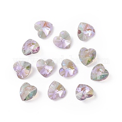 Transparent Faceted Glass Charms, Heart, Flamingo, 14x14x7.5mm, Hole: 1.6mm