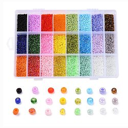 288G 24 Style 12/0 Glass Seed Beads, Ceylon & Opaque & Frosted Colors & Colors Rainbow & Colours Lustered & Silver Lined & Transparent, Round, Mixed Color, 2mm, Hole: 1mm, 12G/style