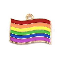 Colgantes de esmalte de aleación, bandera del orgullo / bandera del arco iris, la luz de oro, colorido, 15.5x20x1.5mm, agujero: 1.6 mm