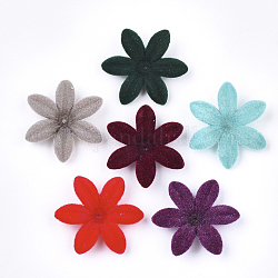 Flockige Acrylperlenkappen, 6-Blütenblatt, Blume, Mischfarbe, 34x30x7 mm, Bohrung: 1.5 mm