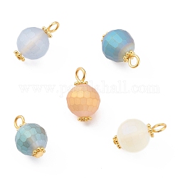 Pendentifs de perles de verre électrolytique, avec des accessoires en fer et des perles d'espacement en alliage de style tibétain, mat, facette, ronde, or, couleur mixte, 16.5x10mm, Trou: 2.5mm