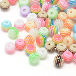 Perles de résine à rayures transparentes, ronde, couleur mixte, 8mm, Trou: 1.6~2mm
