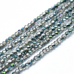Chapelets de perles en verre électroplaqué, demi-plaqué, facette, abaque, vert plaqué, 2x1.5~1.6mm, Trou: 0.8mm, Environ 235 pcs/chapelet, 14.17 pouce (36 cm)