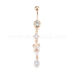 Piercing Jewelry, Brass Cubic Zirciona Navel Ring, Belly Rings, with 304 Stainless Steel Bar, Golden, 62mm, Bar: 15 Gauge(1.5mm), Bar Length: 3/8