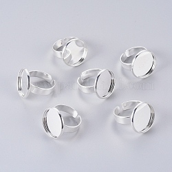 Componenti di anelli di dito regolabili in ottone, pad risultati di base anello, rotondo e piatto, colore argento placcato, 17mm, vassoio: 18mm