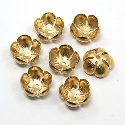 Brass Flower Bead Caps, 5-Petal, Golden, 13x6mm, Hole: 1mm