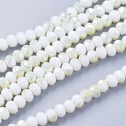 Electroplate Glass Beads Strands, Imitation Jade, Half Plated, Faceted, Rondelle, WhiteSmoke, 6x4mm, Hole: 1mm, about 100pcs/strand, 18.1 inch