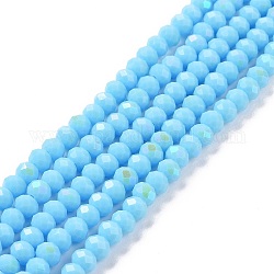 Chapelets de perles en verre opaque de couleur unie, demi arc-en-ciel plaqué, facette, rondelle, bleu ciel, 2.5x1.5mm, Trou: 0.4mm, Environ 195 pcs/chapelet, 11 pouce (27.5 cm)