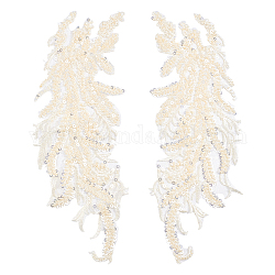 Leaf Polyester Embroidery Lace Appliques, Ornament Accessories for Cheongsam, Dress, Light Goldenrod Yellow, 342x125x3mm, 1 pair/box