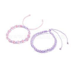 2 bracelet cordon tressé fleur de pêcher 2 couleurs, bracelet réglable chanceux d'amitié pour les femmes, lilas, diamètre intérieur: 2-1/4 pouce (5.6 cm) ~ 4-1/4 pouces (10.9 cm)