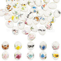 Superfindings 40 pz 10 stili fiore di ceramica stampato perline 17x13mm fatti a mano girasole perline di porcellana ovale famiglia rosa perline stile distanziatore perline per gioielli fai da te che fanno, Foro: 2.5 mm