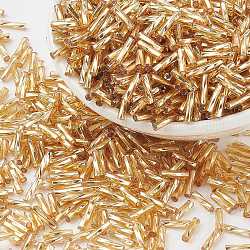 Glass Twist Bugles Seed Beads, Goldenrod, about 6mm long, 1.8mm in diameter, hole: 0.6mm, 1250pcs/50g
