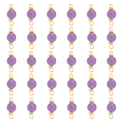 Unicraftale 30Pcs Natural Amethyst Connector Charms, with 304 Stainless Steel Loops, Round Links, Golden, 18x8.5mm, Hole: 1.5mm and 2.6mm