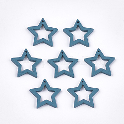 Pendentifs en bois de peuplier peint, étoiles du nord, bleu acier, 24.5~25x24.5x2.5mm, Trou: 1.2mm