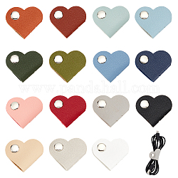 AHADEMAKER 15Pcs 15 Colors PU Leather Cord Organizers, Cable Wire Management Wrap, with Iron Snap Button, Heart, Mixed Color, 35x39x8mm, 1pc/color