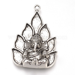 Alliage de style tibétain supports d'émail grand pendentif, Éléphant hindou dieu lord ganesh statue, sans cadmium et sans plomb, argent antique, 54x36x11mm, Trou: 3mm