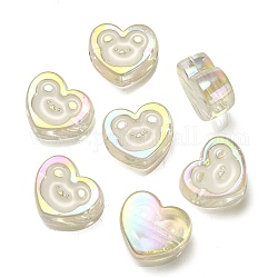 UV-Beschichtung, regenbogenfarbene, schillernde Acryl-Emaille-Perlen, Herz mit Bärenmuster, weiß, 17.5x20x9 mm, Bohrung: 3.5 mm