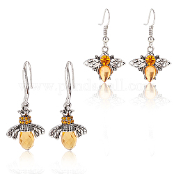 ANATTASOUL 2 Pairs 2 Style Chocolate Glass Bees Dangle Earrings, Alloy Jewelry for Women, Platinum, 34.5~44mm, Pin: 0.6~0.7mm, 1 Pair/style