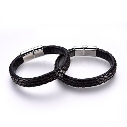 Bracelets en cuir tressé, avec fermoirs magnétiques en 304 acier inoxydable, brun coco, 8-5/8 pouce (22 cm), 12mm