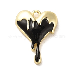 Colgantes de esmalte de aleación, encanto del corazón que se derrite, dorado, negro, 21.5x16.5x5.5mm, agujero: 1.8 mm