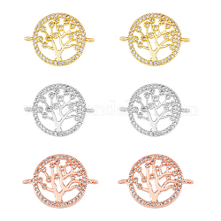 HOBBIESAY 6Pcs 3Colors Brass Tree of Life Links Flat Round Connectors Rose Gold Platinum Golden Pendant Micro Pave Cubic Zirconia Links Accessories for Bracelet Keychain Earring Crafts Making Hole 1mm