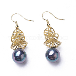 Boucles d'oreilles en perles synthétiques, avec les accessoires en laiton, ronde, bleu de Prusse, 49mm, pin: 0.5 mm