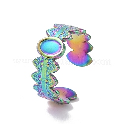 Ion Plating(IP) 304 Stainless Steel Open Cuff Ring Settings, Oval, Rainbow Color, US Size 9(18.9mm), Tray: 5.5x4mm