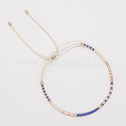 Glassamen geflochtenes Schieberarmband, verstellbares Armband für Frauen, Blau, 11 Zoll (28 cm)