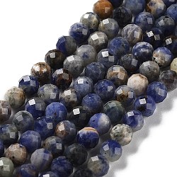 Chapelets de perles en sodalite naturelle, facette, ronde, 5mm, Trou: 0.8mm, Environ 72~73 pcs/chapelet, 14.96~15.24'' (38~38.7 cm)