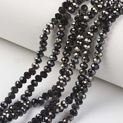 Fili di perline di vetro opaco placca, metà nero placcato, sfaccettato, rondelle, nero, 3x2mm, Foro: 0.8 mm, circa 165~169pcs/filo, 15~16 pollice (38~40 cm)