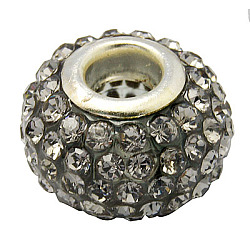 Harz Strass Perlen, mit silberner Farbe Messing-Doppelkerne, Klasse A, Rondell, schwarzen Diamanten, 10x7 mm, Bohrung: 2.5 mm