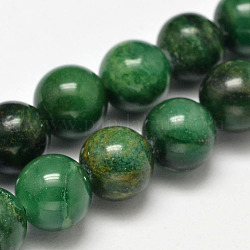 Chapelets de perles en jade africaine naturelle, ronde, environ 10 mm, Trou: 1mm, Environ 38 pcs/chapelet, 15.5 pouce