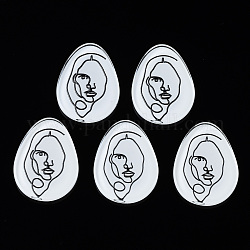 Transparent Acrylic Cabochons, Flat Round with Woman, White, 32x23.5x3mm