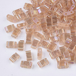 2ホールガラスシードビーズ  透明色の虹  長方形  ダークサーモン  4.5~5.5x2x2~2.5mm  穴：0.5~0.8mm