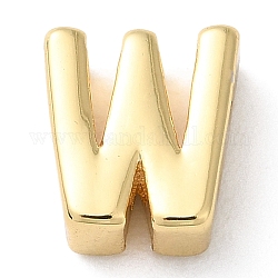 Acumular charms de la diapositiva de latón chapado, sin plomo y cadmio, real 18k chapado en oro, carta, letra w, 8x7x3.5mm, agujero: 1.4 mm
