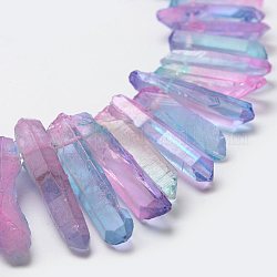 Electroplate Natural Quartz Crystal Beads Strands, Faceted, Nuggets, Violet, 23~47x8.5~9.5x8~10mm, Hole: 2mm, 15.7 inch(40cm)