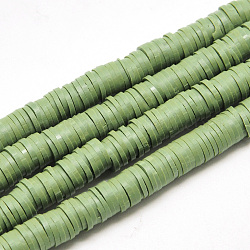 Flache runde handgemachte Polymer Clay Perle Spacer, olivgrün, 3x1 mm, Bohrung: 1 mm, ca. 380~400 Stk. / Strang, 17.7 Zoll
