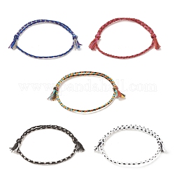 Ensemble de bracelets de cheville en cordon tressé en coton macramé 5 pièces, bracelets de cheville réglables d'amitié pour les femmes, rouge, diamètre intérieur: 2-1/4~3-1/2 pouce (5.8~8.9 cm)