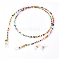 Eyeglasses Chains, Neck Strap for Eyeglasses, with Half Plated Glass Beads, Alloy Lobster Claw Clasps and Rubber Loop Ends, Colorful, 28.9 inch(73.5cm)