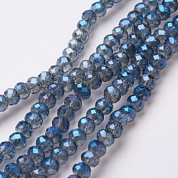 Chapelets de perles en verre électroplaqué, plein arc-en-plaqué, facette, rondelle, bleu foncé, 4~4.5x3mm, Trou: 0.5mm, Environ 130~135 pcs/chapelet, 15.5~16 pouce (39~40 cm)