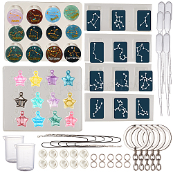 SUNNYCLUE DIY Keychain & Keychain Kit, with Twelve Constellations Silicone Molds, Plastic Transfer Pipettes, Measuring Cup, Latex Finger Cots, Waxed Cotton Cord Necklace, Alloy Keychain Findings, White, 6x0.7mm, Inner Diameter: 4.6mm
