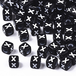 Perles acryliques opaques, trou horizontal, style alphabet, cube, noir et blanc, letter.x, 5x5x5mm, Trou: 2mm, environ 3650 pcs/365 g