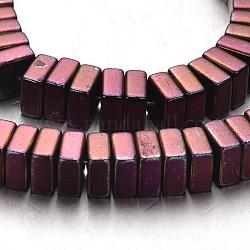 Electroplate Non-magnetic Synthetic Hematite Bead Strands, Square Heishi Beads, Purple Plated, 6x6x3mm, Hole: 1mm, about 136pcs/strand, 15.7 inch