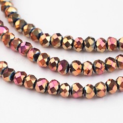 Chapelets de perles en verre électroplaqué, facettes rondelle, rose plaqué or, 3x2mm, Trou: 1mm, Environ 170 pcs/chapelet, 15 pouce