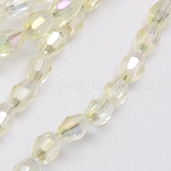 Chapelets de perles en verre électroplaqué, plein arc-en-plaqué, facette, ovale, jaune clair, 6x4mm, Trou: 1mm, Environ 72 pcs/chapelet, 16 pouce