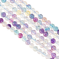 Olycraft 2 Strands Natural Fluorite Beads Strands, Faceted, Round, 4mm, Hole: 0.5mm, about 96pcs/strand, 15.5 inch(39.5cm)