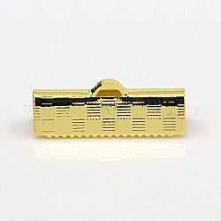 Golden Color Brass Ribbon Crimp Ends, Rectangle, 20x7x5mm, Hole: 1x3mm